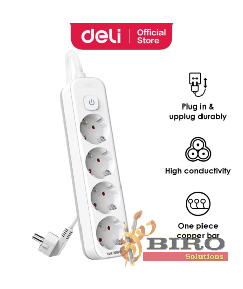 Prelungitor DELI, 4 prize, 3 m, înpămîntare, întrerupător